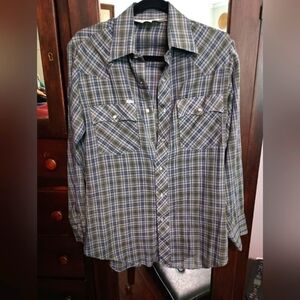 Vintage Chute Pearl Snap Men's Blue and Green Plaid Shirt